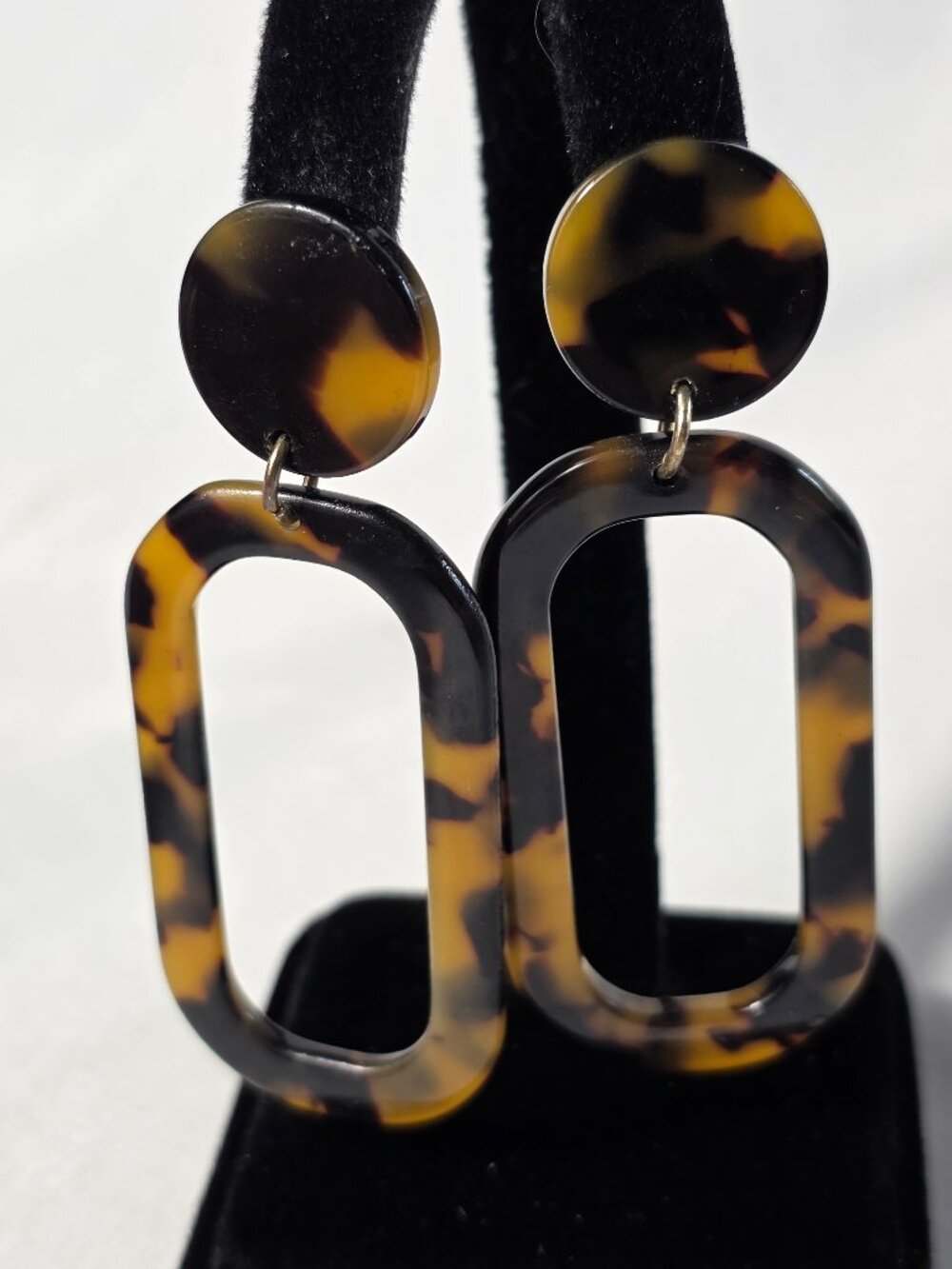 Geometric Tortoiseshell Acrylic Drop Earrings Round Stud Open Oval Dangle
